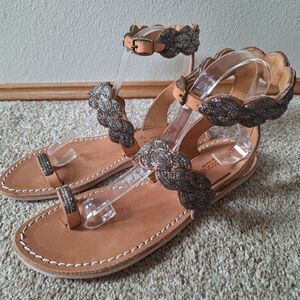 Laidback London Rumi Sandals  Leather Handmade Beaded Boho Hippie Sz 38 7/7.5